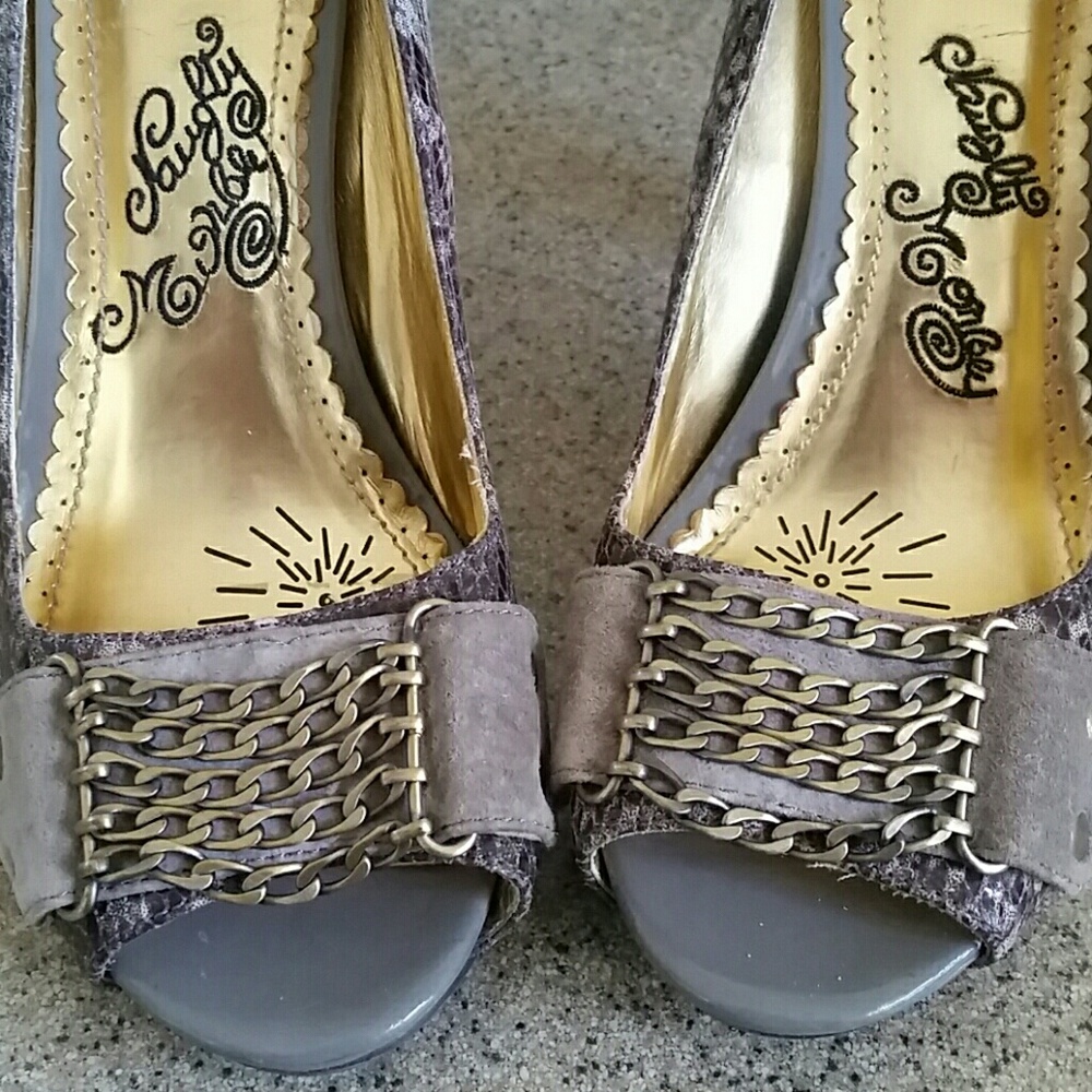 💎💎💎NAUGHTY MONKEY Faux Snakeskin Peep Heels Sz. 91/2 - Picture 7 of 10
